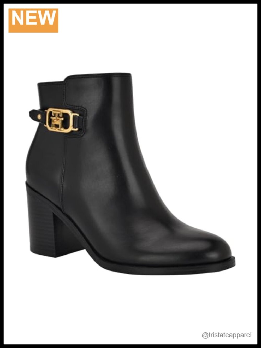 Faux Leather Ankle Bootie with Block Heel and Zipper Closure